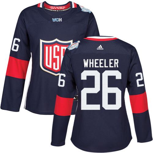 Team USA #26 Blake Wheeler Navy Blue 2016 World Cup Women's Stitched NHL Jersey